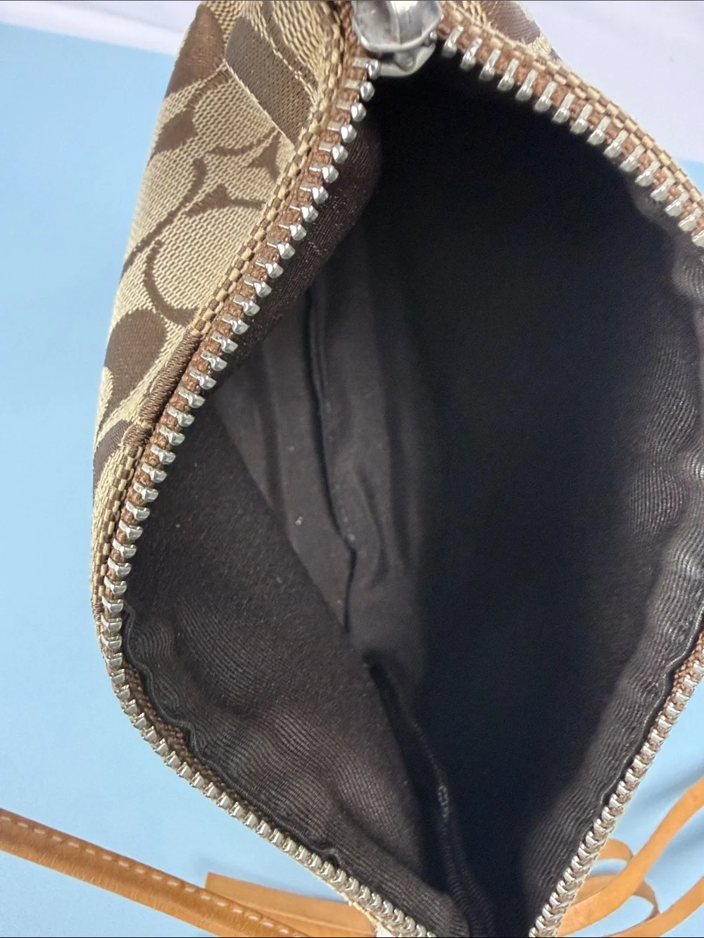 Coach Brown/Tan Signature Canvas Wristlet with Tassel